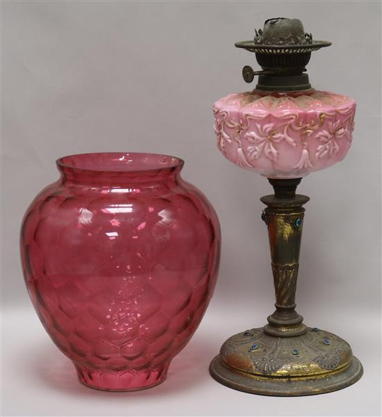 An oil lamp and shade 44cm without shade